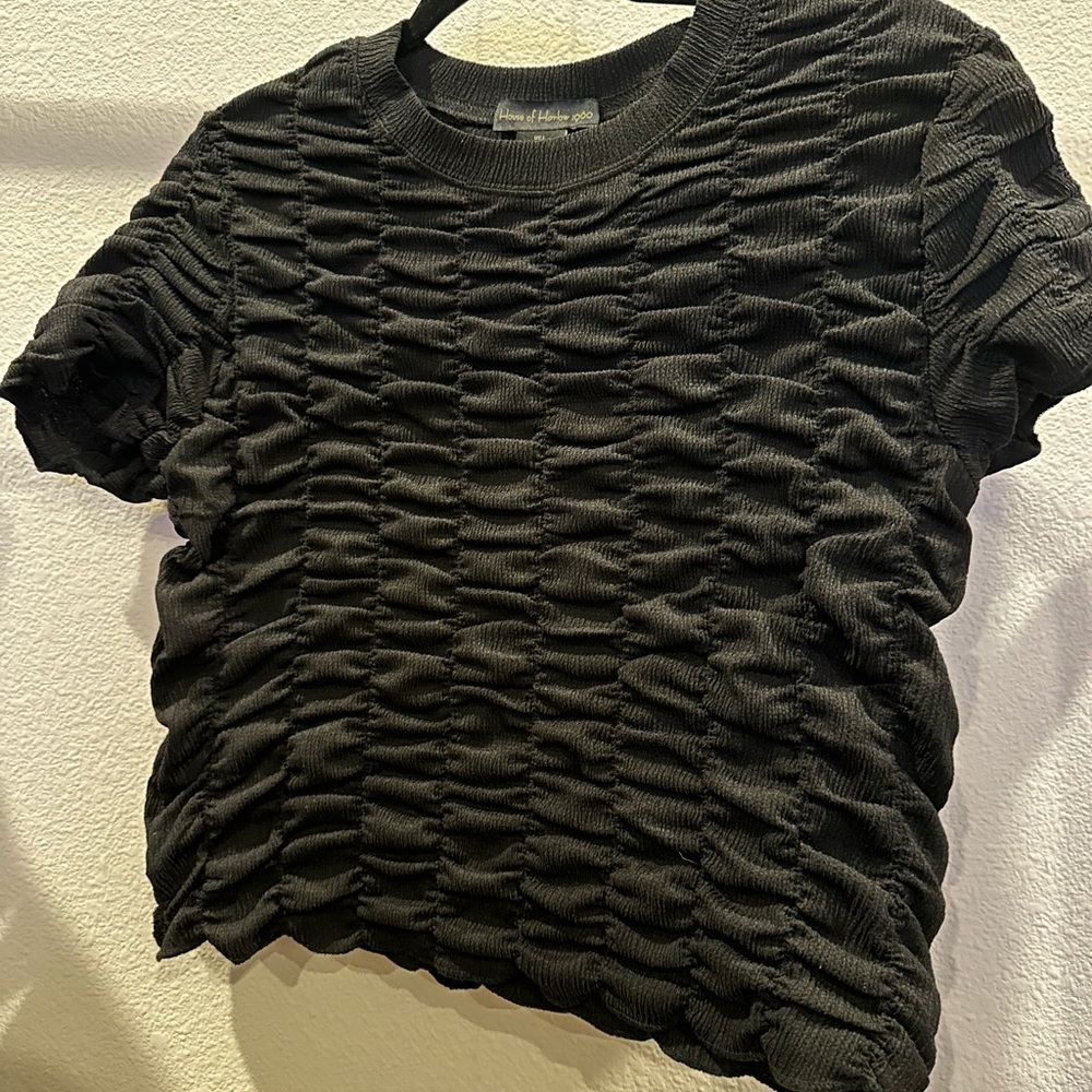 House of Harlow 1960 Black Ruched Short Sleeve Tee